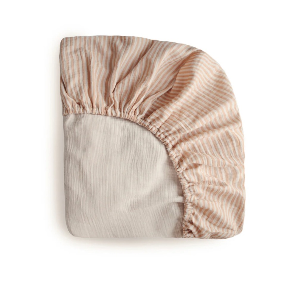 Mushie Mini Crib Sheet in Natural Stripe